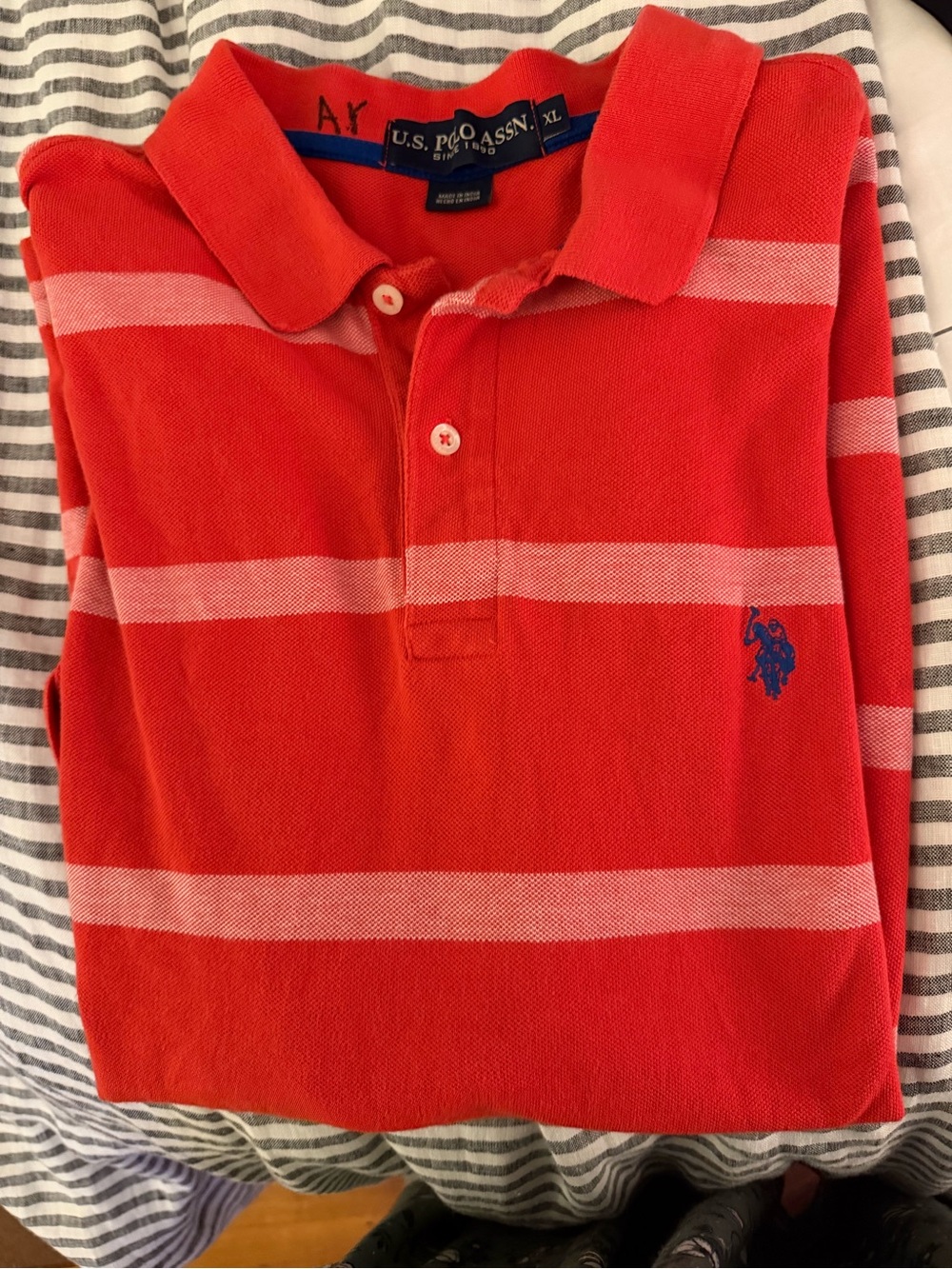 U.S. Polo Assn. Kids Red Striped Polo Shirt xl